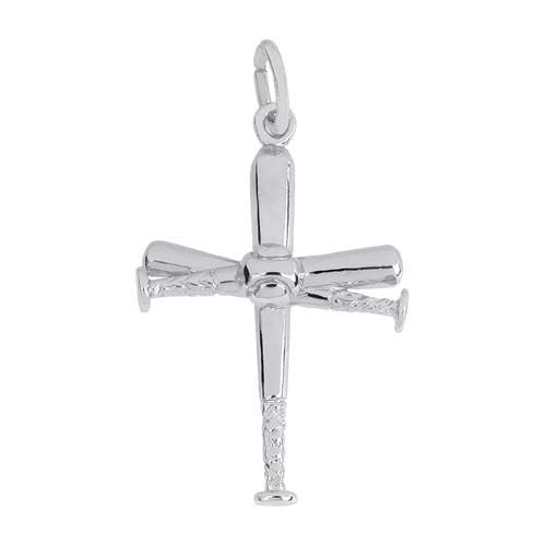Baseball Bat Cross Charm 14K While Gold - 10-1891-0-14KW