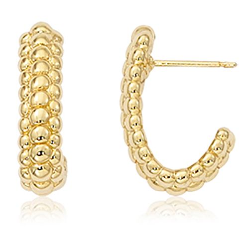 Beaded J Hoop Earrings - 14K Yellow Gold
