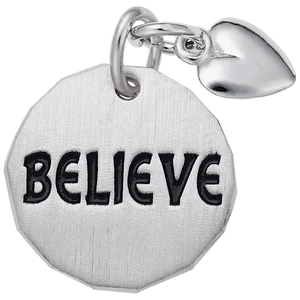 Believe Tag With Heart Charm - 14K White Gold - 10-8443