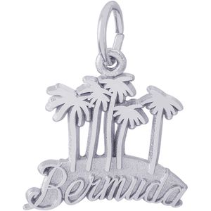 Bermuda Map With Palms Charm - 14K White Gold