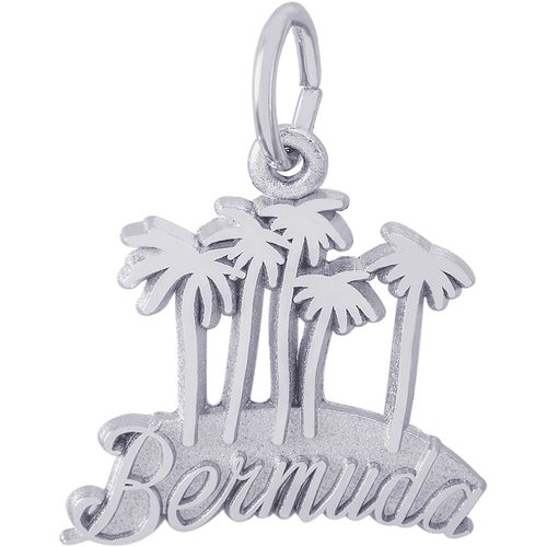 Bermuda Map With Palms Charm - Sterling Silver