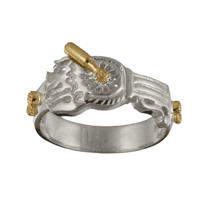 Biker Hook Ring - Sterling Silver & 14K Yellow Gold Size 6.0