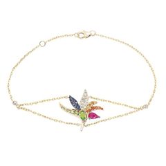 14K Yellow Gold Bird of Paradise Material Tropical Flowers Bracelet
