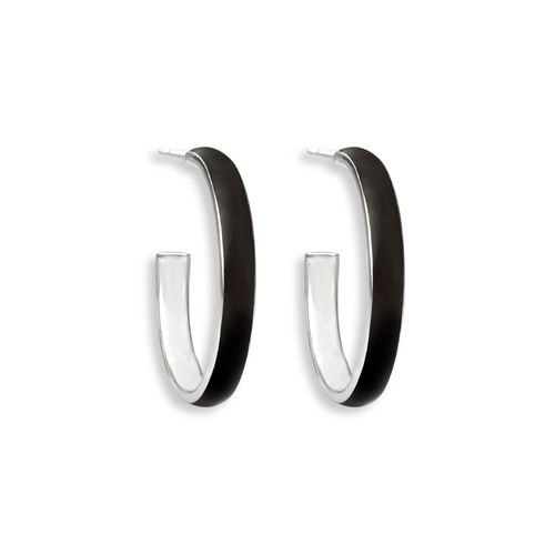 Black Hoop Earrings, Sterling Silver - NE0498E