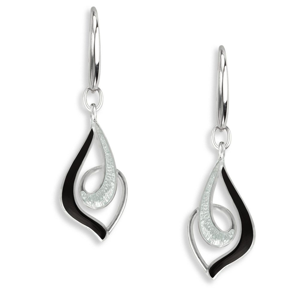 Black Marquise Wire Earrings  Sterling Silver - NW0576B