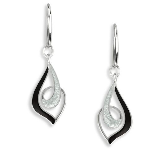 Black Marquise Wire Earrings  Sterling Silver - NW0576B