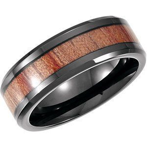 Black PVD Cobalt 8 mm Casted Band With Wood Inlay Size 10 - COR251:1010:P