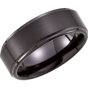 Black PVD Tungsten 8 mm Ridged Band Size 14 - TAR252B:114:P