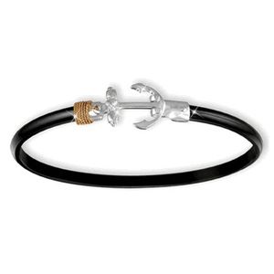 Black Titanium Anchor Hook Bracelet - Sterling Silver 14K Gold Wrap 4mm 8.00 Inch