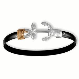 Black Titanium Anchor Hook Bracelet - Sterling Silver 14K Gold Wrap 6mm 7.00 Inch