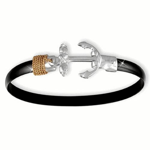 Black Titanium Anchor Hook Bracelet - Sterling Silver 14K Gold Wrap 6mm 8.00 Inch