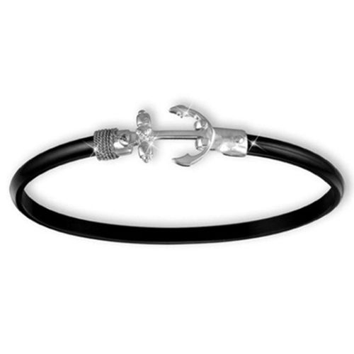 Black Titanium Anchor Hook Bracelet - Sterling Silver 4mm 6.5 Inch