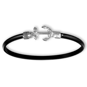 Black Titanium Anchor Hook Bracelet - Sterling Silver 4mm 6.5 Inch