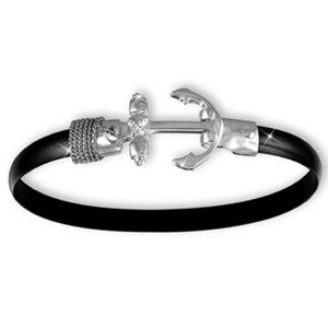 Black Titanium Anchor Hook Bracelet - Sterling Silver 6mm 6.5 Inch