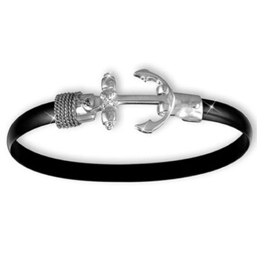 Black Titanium Anchor Hook Bracelet - Sterling Silver 6mm 7.00 Inch