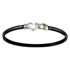 Black Titanium Bar Heart Hook Bracelet - Sterling Silver 14K Gold Wrap 4mm Wide