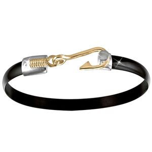 Black Titanium Bar Hook and Knot Bracelet - Sterling Silver 14K Gold Hook 6mm 7 Inch
