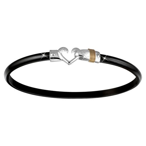 Black Titanium Bar Heart Hook Bracelet - Sterling Silver 14K Gold Wrap 4mm 7.5 Inch