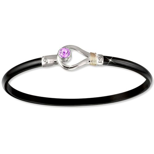 Black Titanium Bar Hook Bracelet - Sterling Silver 14k Gold Wrap Amethyst 4mm 7 Inch