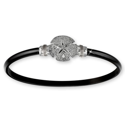 Black Titanium Bar Sand Dollar Hook Bracelet - Sterling Silver Wraps 4mm 6.5 Inch