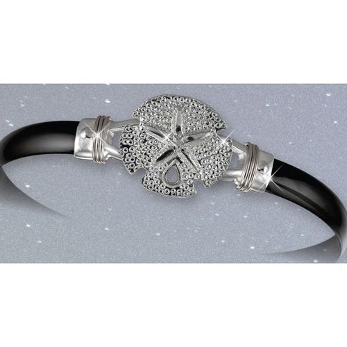Black Titanium Bar Sand Dollar Hook Bracelet - Sterling Silver Wraps 6mm 6.5 Inch