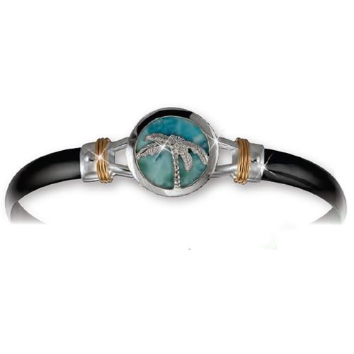 6mm Black Titanium Bar With Sterling Silver Caribbean Sky Larimar And 14ky Wraps 6.5 Inch - C6CSLBT65