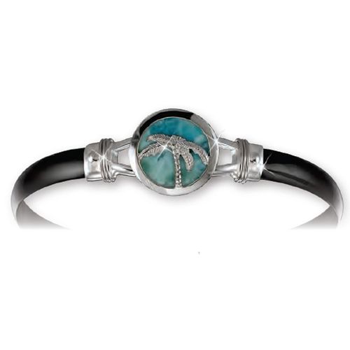 6mm Black Titanium Bar With Caribbean Sky Larimar And Sterling Silver Wraps 8.0 Inch - S6CSLBT80
