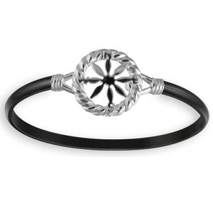 4mm Black Titanium Bar With Silver Compass Rose And Sterling Silver Wraps 6.5 Inch - S4CRBT65