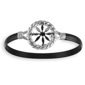 6mm Black Titanium Bar With Compass Rose And Sterling Silver Wraps 6.5 Inch - S6CRBT65