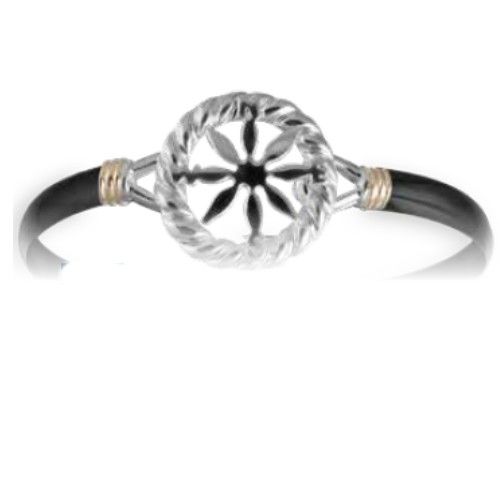 6mm Black Titanium Bar With Sterling Silver Compass Rose And 14ky Gold Wraps 8.0 - C6CRBT80