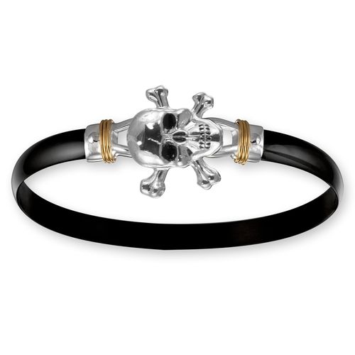 6mm Black Titanium Bar With Sterling Silver Enamel Pirate And 14ky Gold Wraps 7.5 Inch - C6PIRBT75