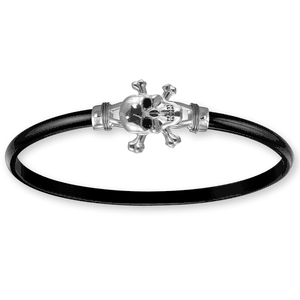 4mm Black Titanium Bar With Enamel Pirate And Sterling Silver Wraps 6.5 Inch - S4PIRBT65