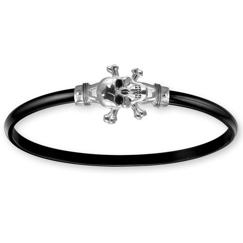 4mm Black Titanium Bar With Enamel Pirate And Sterling Silver Wraps 7.5 Inch - S4PIRBT75