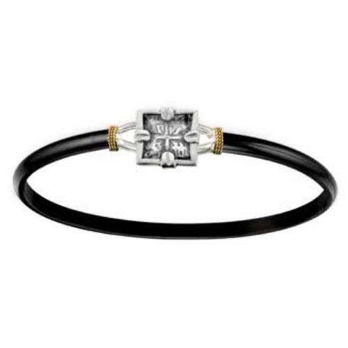 4mm Black Titanium Bar With Sterling Silver Square Treasure Coin And 14ky Gold Wraps 6.5 - C4SQTCBT65
