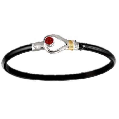 Unity Garnet Hook Bracelet Black Titanium Bar Sterling Silver 14ky Gold Wrap 4mm 6.5 Inch - C4UNYGARBT6