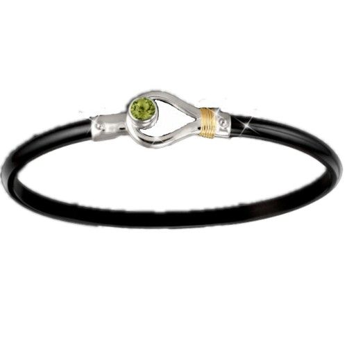 Unity Peridot Hook Bracelet Black Titanium Bar Sterling Silver 14ky Gold Wrap 4mm 6.5 Inch - C4UNYPERBT6