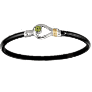 Unity Peridot Hook Bracelet Black Titanium Bar Sterling Silver 14ky Gold Wrap 4mm 7.0 Inch - C4UNYPERBT7