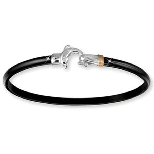 Black Titanium Dolphin Hook Bracelet - Sterling Silver 14K Gold Wrap 4mm 7.00 Inch