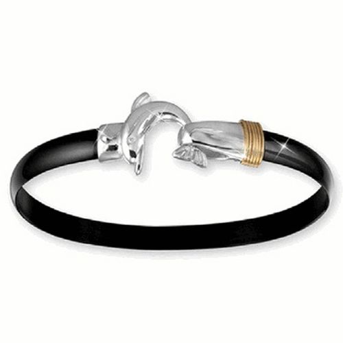 Black Titanium Dolphin Hook Bracelet - Sterling Silver 14K Gold Wrap 6mm 7.5 Inch