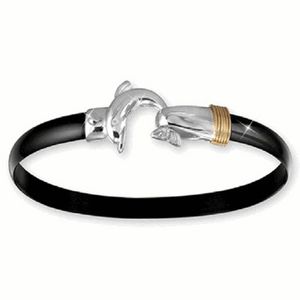 Black Titanium Dolphin Hook Bracelet - Sterling Silver 14K Gold Wrap 6mm 8.00 Inch