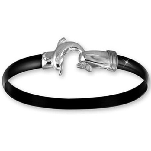 Black Titanium Dolphin Bracelet - Sterling Silver Hook Sterling Silver Wrap 6mm 8.00 Inch