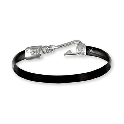 Black Titanium Fish Hook Bracelet - Sterling Silver 4mm 6.5 Inch