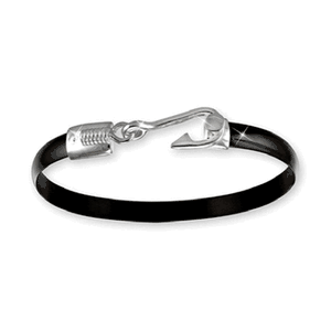 Black Titanium Fish Hook Bracelet - Sterling Silver 4mm 7.00 Inch