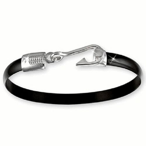 Black Titanium Fish Hook Bracelet - Sterling Silver 6mm 7.00 Inch
