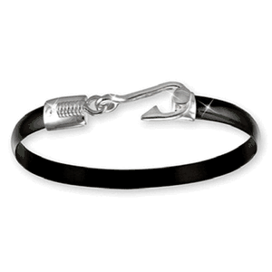 Black Titanium Fish Hook Bracelet - Sterling Silver 4mm 7.5 Inch