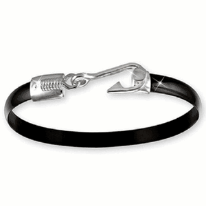 Black Titanium Fish Hook Bracelet - Sterling Silver 6mm 7.5 Inch