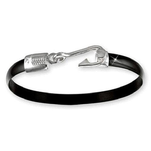 Black Titanium Fish Hook Bracelet - Sterling Silver 4mm 7.5 Inch