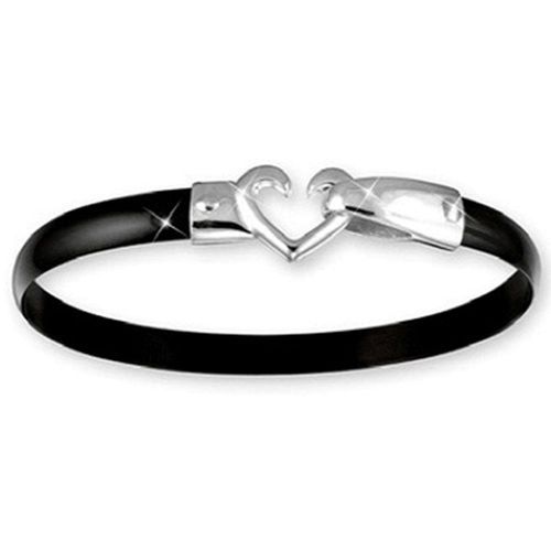 Black Titanium Heart Hook Bracelet - Sterling Silver 4mm 6.5 Inch-Closeout