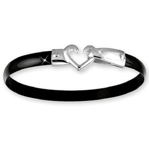 Black Titanium Heart Hook Bracelet - Sterling Silver 4mm 7.5 Inch