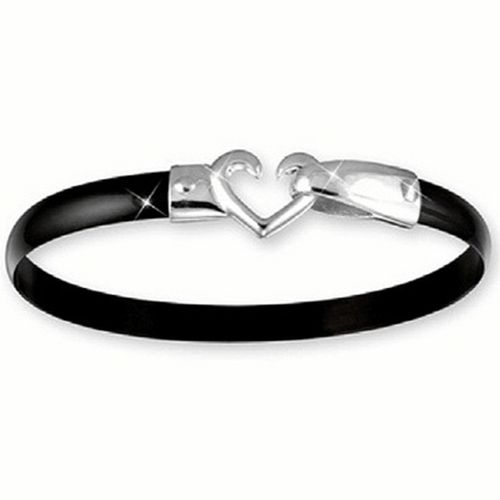 Black Titanium Heart Hook Bracelet - Sterling Silver 6mm 7.5 Inch